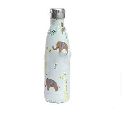 Stainless steel water cup with fun animal design, perfect for kids, 500ml capacity, stylish Coke bottle shape.
