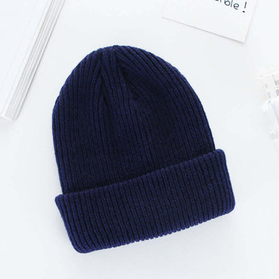 Navy blue knit cap made of wool by BONEHEAD PRO-CREATIONS, suitable for men and women.