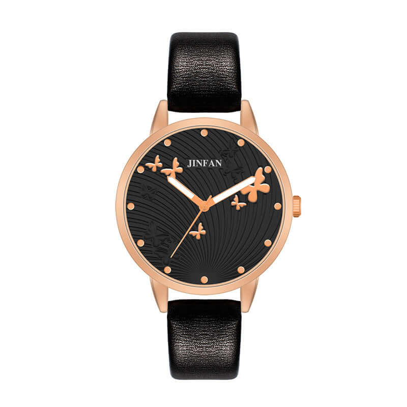 Casual Student Sweet Butterfly Wrist Watch with black strap, featuring floral dial design by BONEHEAD PRO-CREATIONS.