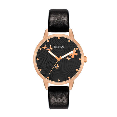 Casual Student Sweet Butterfly Wrist Watch with black strap, featuring floral dial design by BONEHEAD PRO-CREATIONS.