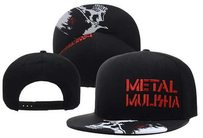 Black adjustable baseball cap with 'METAL MULISHA' logo, suitable for men and women in hip hop style.