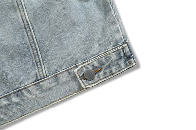 Casual men’s denim jacket with skeleton graphic