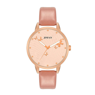 Casual Student Sweet Butterfly Wrist Watch by BONEHEAD PRO-CREATIONS with pink imitation leather strap and floral dial design.