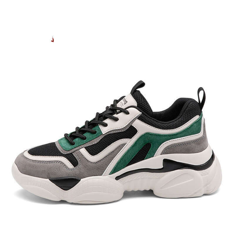 Breathable BONEHEAD PRO-CREATIONS platform shoes featuring a mix of gray, black, and green materials, ideal for casual wear.