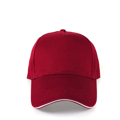 Custom red baseball cap with embroidery space, suitable for men, women, and children's teams.