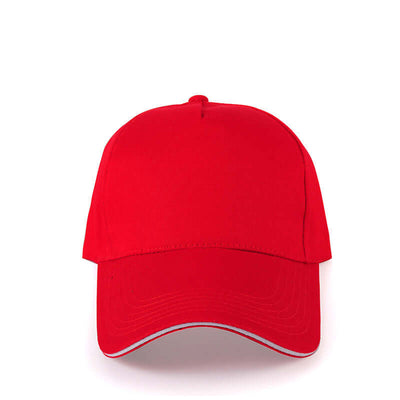 Red custom baseball cap for men and women, perfect for DIY embroidery and team advertising by BONEHEAD PRO-CREATIONS.