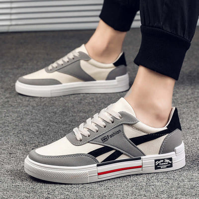 Canvas shoes for men by BONEHEAD PRO-CREATIONS in beige and grey with a casual style, perfect for everyday wear.