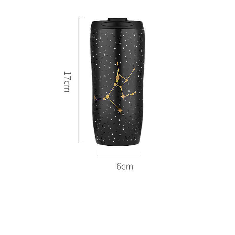 Cute black stainless steel mug with constellation design, Nordic style, removable ceramic cover, 301-400ml capacity.