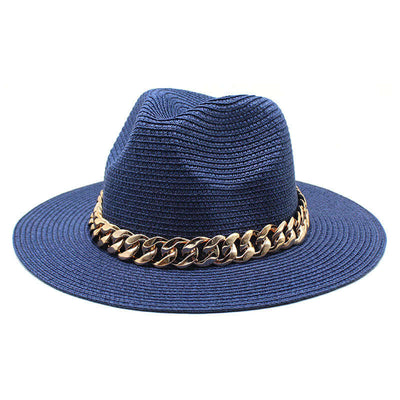 Summer hat by BONEHEAD PRO-CREATIONS in navy blue with gold chain detail, perfect for casual outdoor wear.