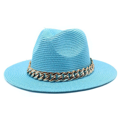 Blue summer hat with chain detailing by BONEHEAD PRO-CREATIONS, perfect for outdoor leisure and travel.