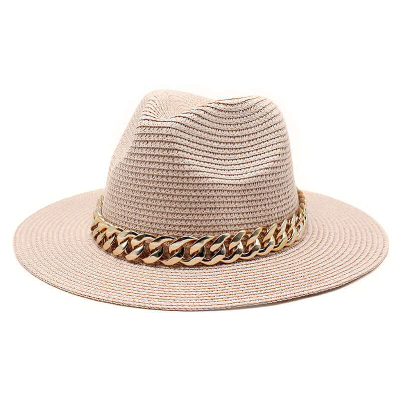 Stylish beige summer hat with chain detail by BONEHEAD PRO-CREATIONS, perfect for beach and casual outings.