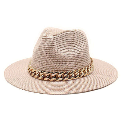 Stylish beige summer hat with chain detail by BONEHEAD PRO-CREATIONS, perfect for beach and casual outings.
