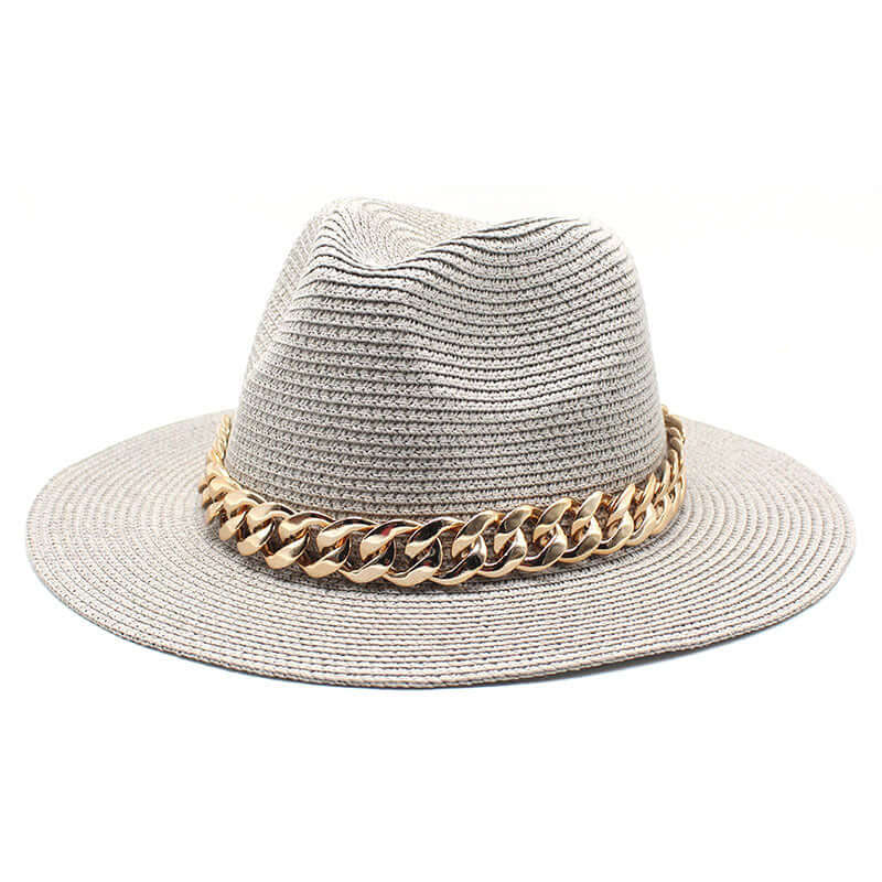 Stylish BONEHEAD PRO-CREATIONS summer hat with gold chain detail, perfect for casual beach outings and outdoor activities.