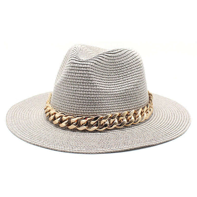 Stylish BONEHEAD PRO-CREATIONS summer hat with gold chain detail, perfect for casual beach outings and outdoor activities.