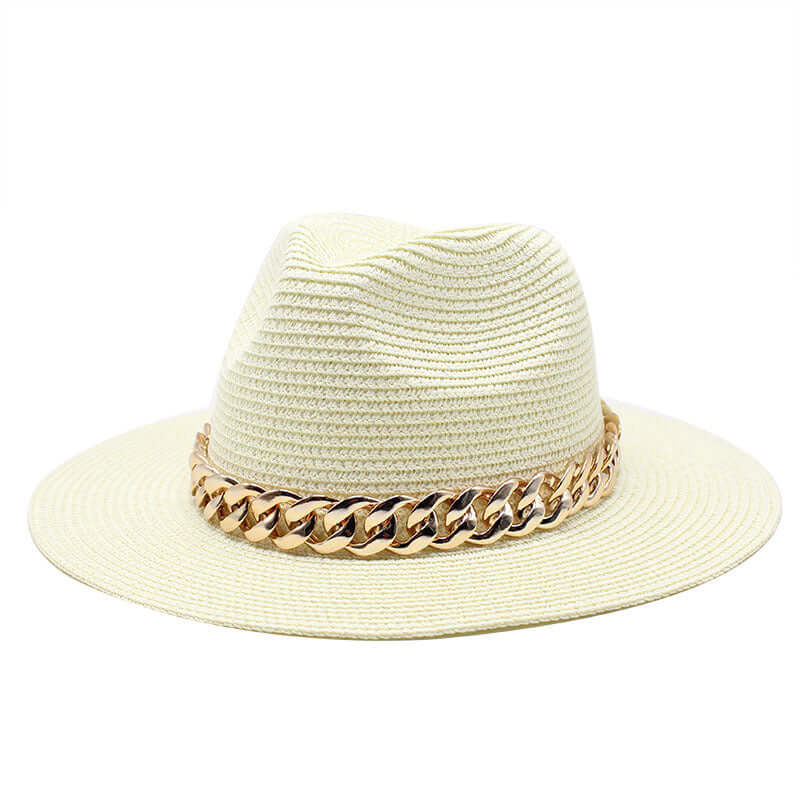 Stylish casual summer hat with a gold chain accent by BONEHEAD PRO-CREATIONS, perfect for beach and outdoor wear.