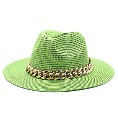 Stylish green summer hat by BONEHEAD PRO-CREATIONS with a gold chain, perfect for sunny outdoor activities and casual wear.