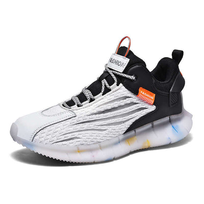 Trendy breathable sports shoes with flying weave upper and rubber sole, ideal for casual running and stylish outings.