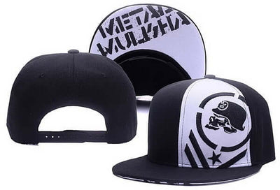 Hip Hop style adjustable baseball caps for men and women in black and white cotton with stylish graphics.
