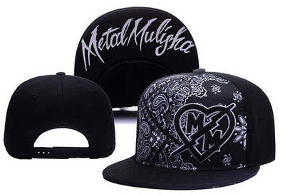 Stylish black baseball cap featuring Metal Mulisha logo and bandana design, perfect for men and women.