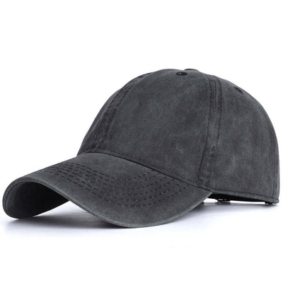 Washed baseball cap in dark gray, suitable for men and women, by BONEHEAD PRO-CREATIONS, classic distressed design.