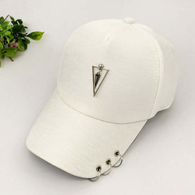 Stylish white sunshade baseball cap with rivets from BONEHEAD PRO-CREATIONS, adjustable size for men and women.