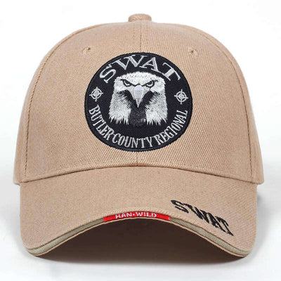 Fashion casual SWAT cap with eagle embroidery, ideal for outdoor activities, unisex design by BONEHEAD PRO-CREATIONS.