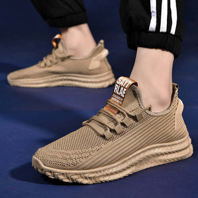 Men's casual breathable shoes in tan color from BONEHEAD PRO-CREATIONS, featuring front tie and flat heel design.