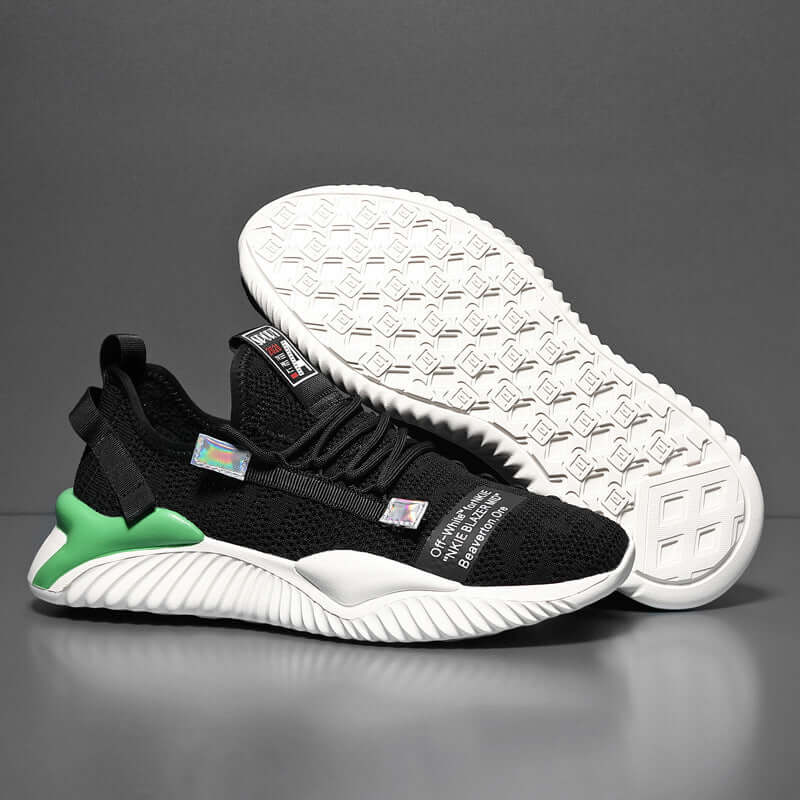 Trendy black and green breathable casual shoes with a rubber sole from BONEHEAD PRO-CREATIONS.