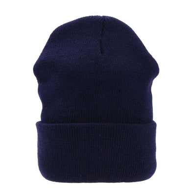 Navy knitted beanie hat, stretchy and soft, perfect for winter warmth, suitable for men and women, BONEHEAD PRO-CREATIONS.