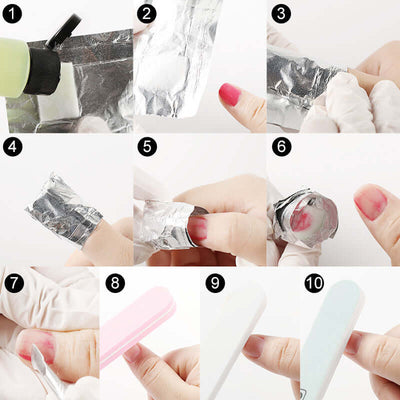 Step-by-step guide for using nail water gel remover with illustrated instructions for best results.