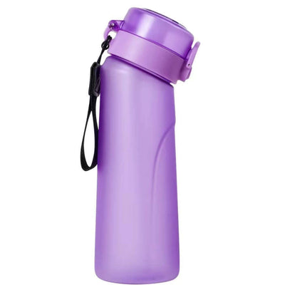 Purple frosted plastic water bottle with a cap and strap, creative design, 650ml capacity, 8x8x26CM size.