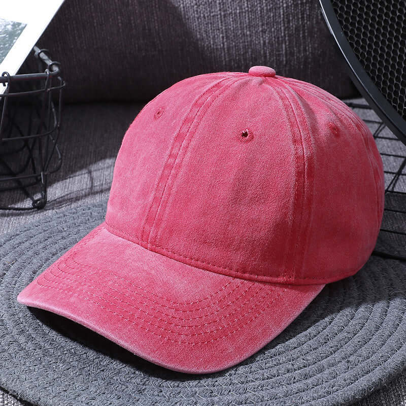 Washed red baseball cap for men and women, Cotton baseball hat, outdoor distressed sun hat by BONEHEAD PRO-CREATIONS.