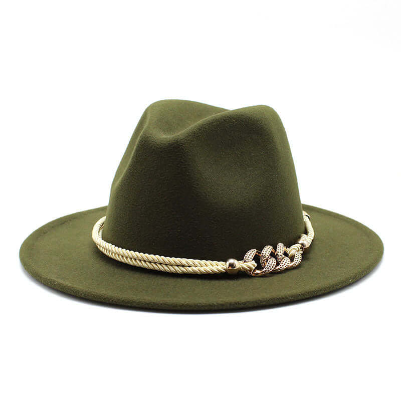 Women's Fedora Hat in olive green with rope detail, a stylish vintage accessory by BONEHEAD PRO-CREATIONS.