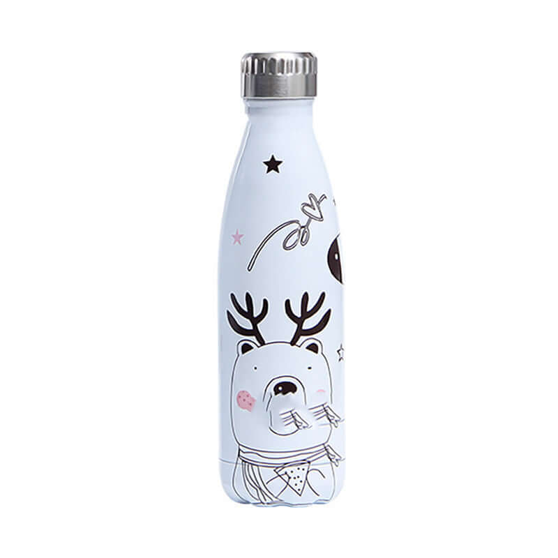 Creative stainless steel water cup with bear design, 500ml capacity, perfect for stylish hydration on the go.