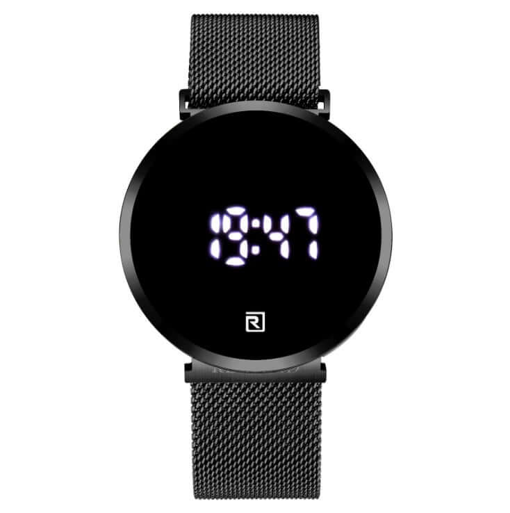 Digital Men's Watch by BONEHEAD PRO-CREATIONS, sleek black design with luminous display and stainless steel strap.