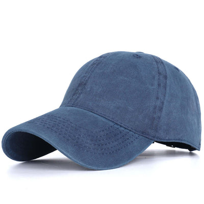 Washed baseball cap in navy blue, perfect for men and women, by BONEHEAD PRO-CREATIONS, ideal for outdoor activities.