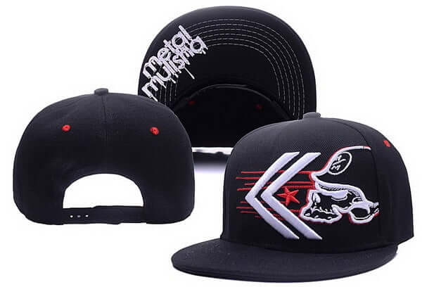 Black adjustable baseball cap for men and women with hip hop style and metal music design.