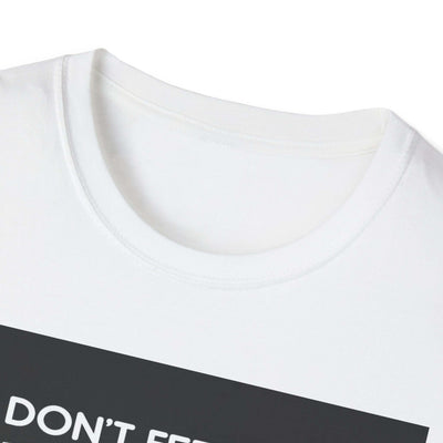 Close-up of a white unisex soft-style t-shirt collar by BONEHEAD PRO-CREATIONS, showcasing its ribbed knitting.