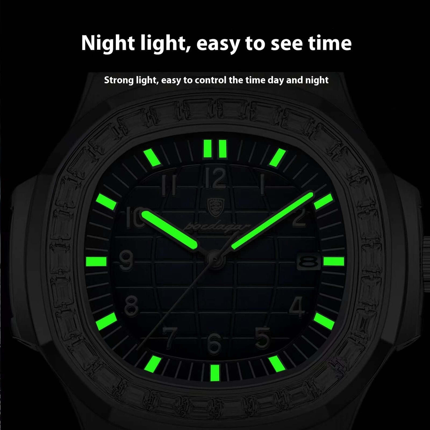 Men's luxury watch with luminous hands for easy time viewing day and night by BONEHEAD PRO-CREATIONS.