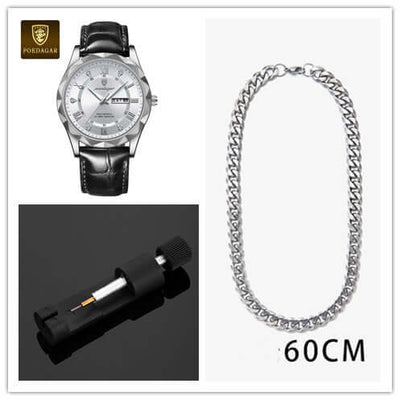 Luxury silver men's wristwatch and silver chain, 60CM length, BONEHEAD PRO-CREATIONS. Stylish accessories for men.