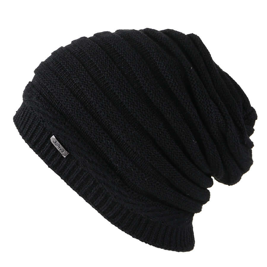 Fashionable black ribbed beanie from BONEHEAD PRO-CREATIONS, perfect for stylish warmth and comfort.