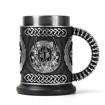 Stainless steel minimalist beer mug with Viking design, 600ml capacity, retro style, ideal for home or bar use.