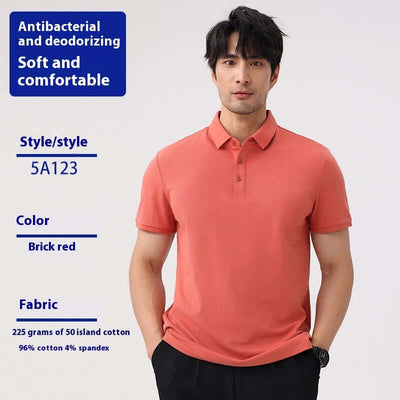 Brick red short sleeve polo t-shirt for men, made from 96% cotton, soft and comfortable, perfect for summer leisure wear.