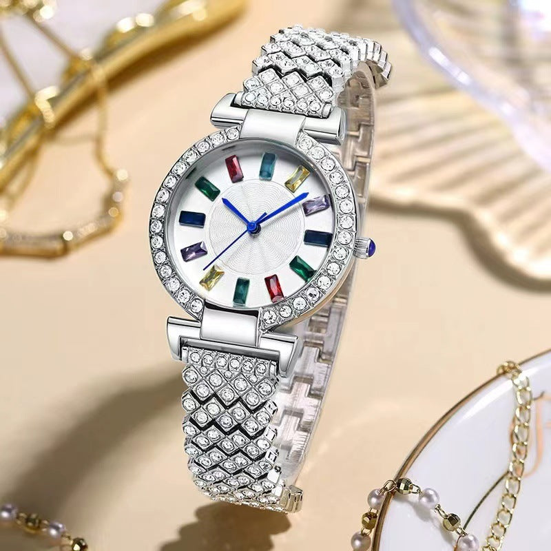Luxury full diamond quartz bracelet watch