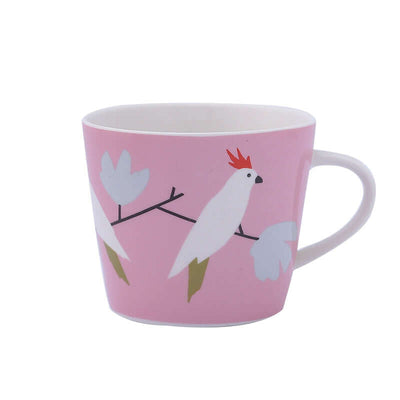 Cute pink ceramic coffee mug with bird design, perfect for couples and Nordic style decor.