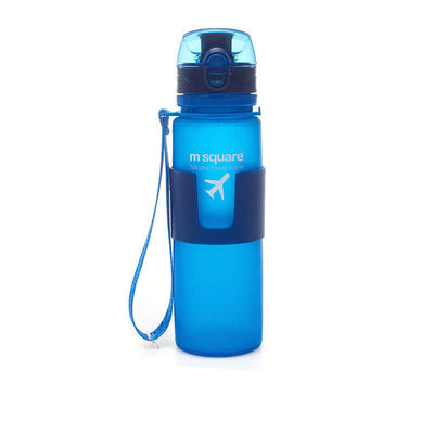Lightweight blue sports water bottle made of platinum silicone, perfect for outdoor activities and hydration.