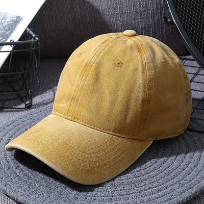 Distressed yellow washed baseball cap by BONEHEAD PRO-CREATIONS, ideal for men and women outdoor wear.