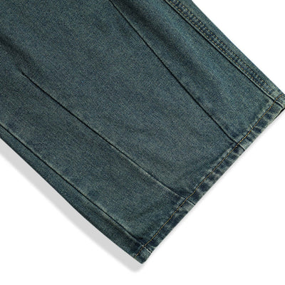 Blue denim trousers for men, showcasing quality fabric and detailed stitching craftsmanship.