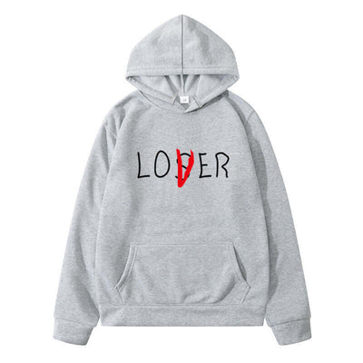 Men's and women's winter hoodie with 'LOVER' print, casual style, and comfortable polyester fabric.