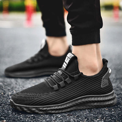 Men's casual breathable shoes by BONEHEAD PRO-CREATIONS, featuring a flat heel and round toe in sleek black design.